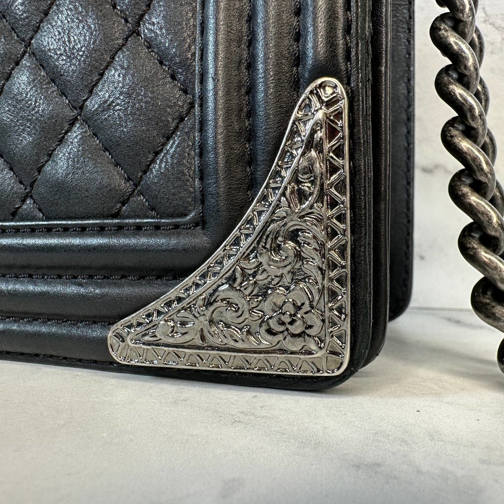 ❌❌ Chanel Boy Bag Metal Old Medium Classic Quilted Black Flap CC Leboy Calfskin - Picture 8 of 16